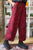 Arbi Needlecord Tartan Barrel Pant Burgundy